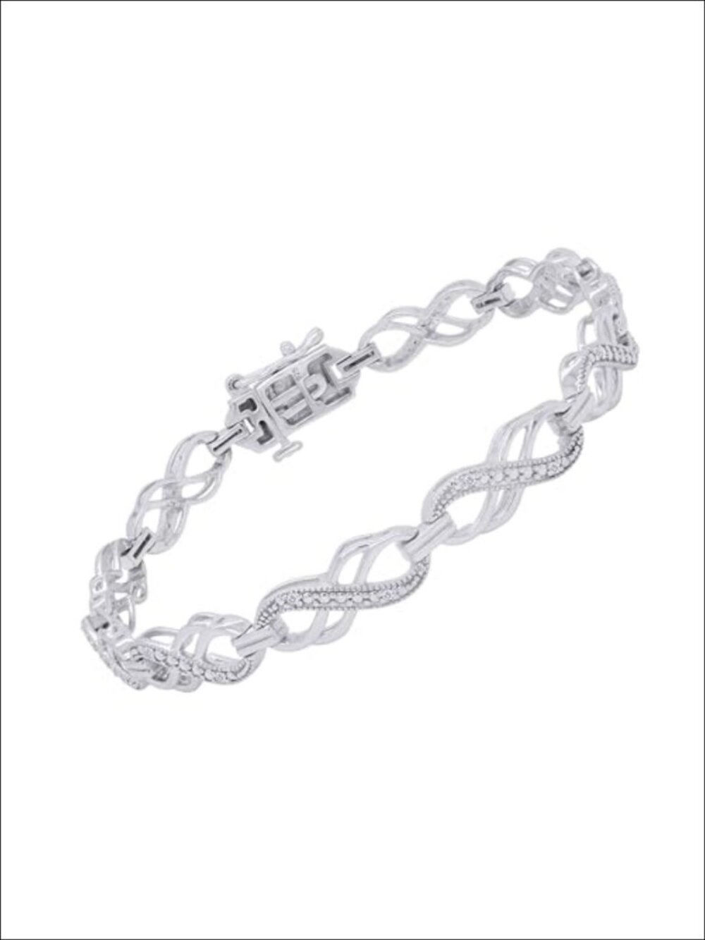 Sterling Silver 14k White Gold Plated Infinity Bracelet 0.10 CT Diamond